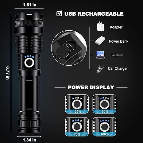 3 Pack Rechargeable LED Flashlights High Lumens, 9000LM Super Bright Flashlight, Adjustable 5 Modes Powerful Flash Light with USB Cable, Waterproof Handheld Flashlight for Home Camping Emergencies